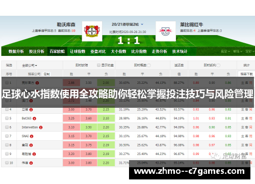 足球心水指数使用全攻略助你轻松掌握投注技巧与风险管理 足球心水指数使用全攻略助你轻松掌握投注技巧与风险管理